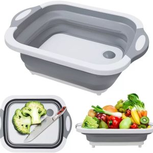 3 in 1 Foldable Chopping Board With Colander - Grey