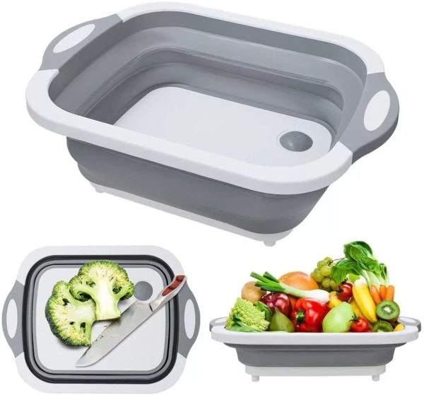 3 in 1 Foldable Chopping Board With Colander - Grey