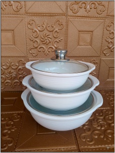 Elegant 3PCS Embossed Cover Bowl Set – Stylish and Durable Bowls for Storage and Serving