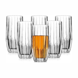 Glass Beverage Set Highball DOF Tumbler Water Juice Cup Pleat by Godinger– Set of 6