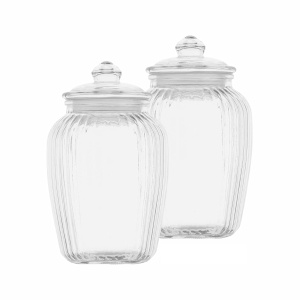 Voidrop set of 2 Striped Glass Jars Holds 2200ML