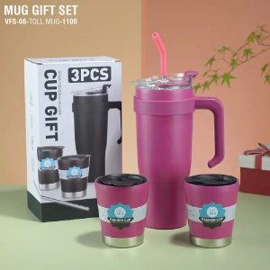 3 Pieces Cup With Cover And Straw - Multicolor