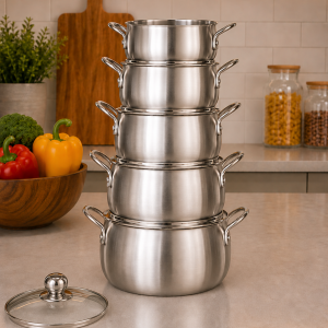 5-Piece Aluminium Cookware Set with Glass Lid